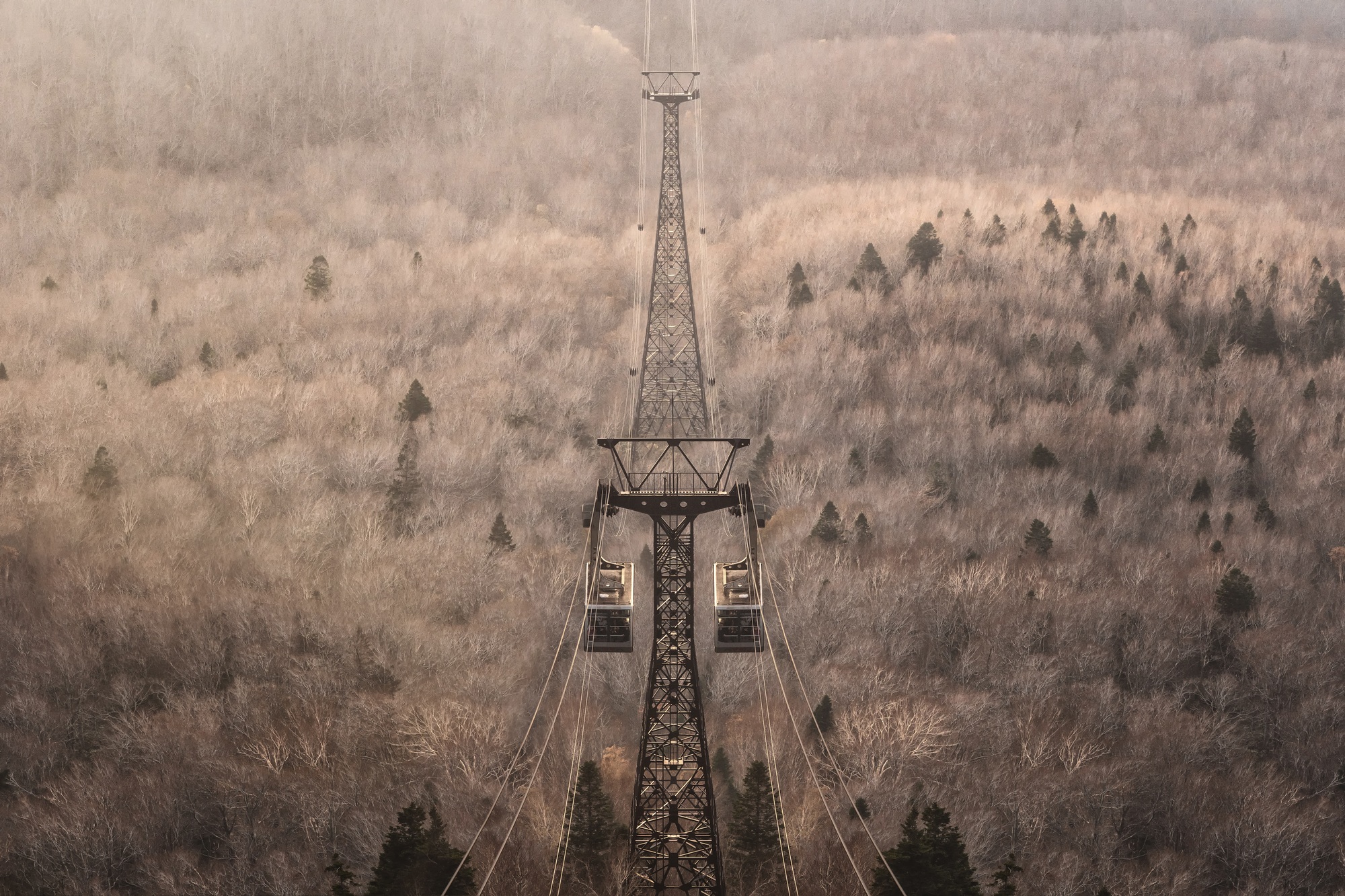Landscape scene of mount Hakkoda and ropeway in autumn season, Aomori, Tohoku region, Japan.